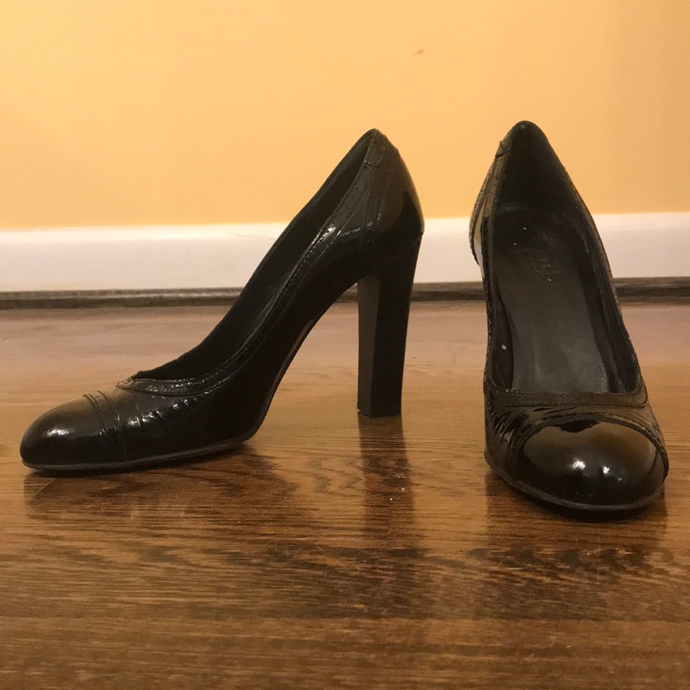 Beautiful black patent leather coach heels